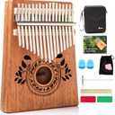 Kalimba Thumb Piano, Portable Mahogany Mbira Finger Piano with Instruction, Case, Tune Hammer for Kids, Light Brown - Kalimba 17 Key Instrument