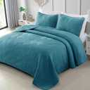 Exclusivo Mezcla Ultrasonic Full Queen Quilt Bedding Set, Lightweight Teal Bedspreads Soft Modern Geometric Coverlet Set for All Seasons (1 Quilt and 2 Pillow Shams)