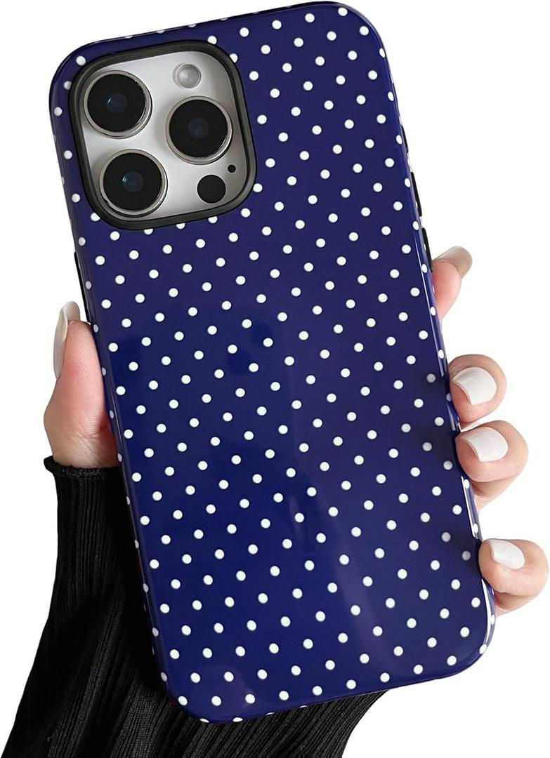 ZTOFERA Magnetic Case for iPhone 16 Pro Max, Compatible with Magsafe, Polka Dot Aesthetic Phone Case Cute for Girl Women, Hard PC+Soft TPU Protective Phone Cover for iPhone 16 Pro Max-Navy Blue