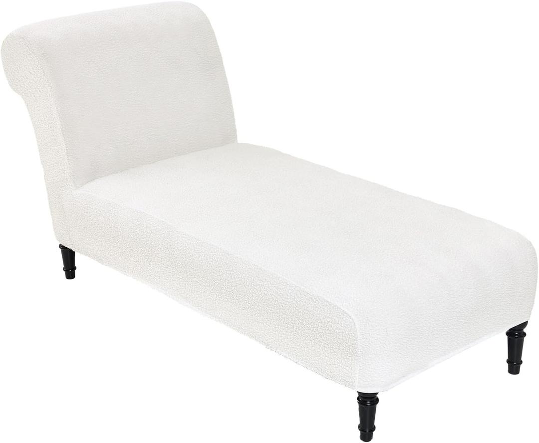 Teddy Wool Chaise Lounge Cover Indoor Armless Chaise Slipcover Luxury Elegance Lounge Chair Cover Ultra Soft Stretch Machine Washable Chair Covers for Living Room Bedroom Furniture, White