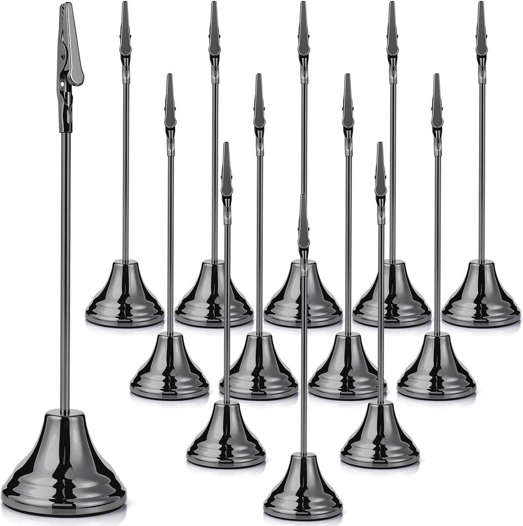 Marspark 12 Pcs Table Number Holders 8 Inch Place Card Holder with Alligator Clip Metal Place Card Stands Table Sign for Photos, Food Signs, Birthdays, Weddings(Gunmetal)