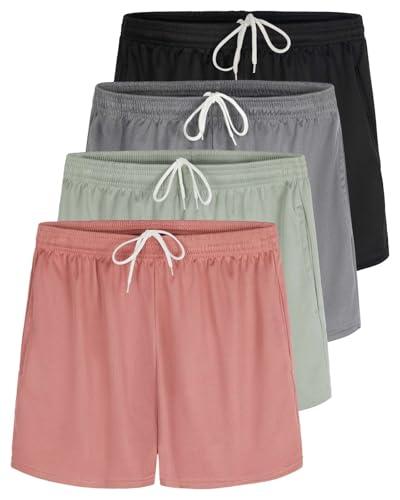 Real Essentials 4 Pack: Girl's Mesh Athletic Running Shorts with Pockets Teens Kids Youth Performance Gym Basketball - Set 7, XS (4-5)