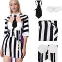 Poboola Beetle Juice Cosplay Black And White Costume Bombshell Halloween Costume For Women Striped Corset Style Gothic Dress L, X-Large