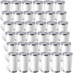 Sieral 36 Packs Stainless Steel Tumbler Bulk with Lid Vacuum Double Wall Insulated Travel Coffee Mug Powder Coated Tumbler Cup for Graduation Wedding Christmas Birthday Party(White, 20 oz)
