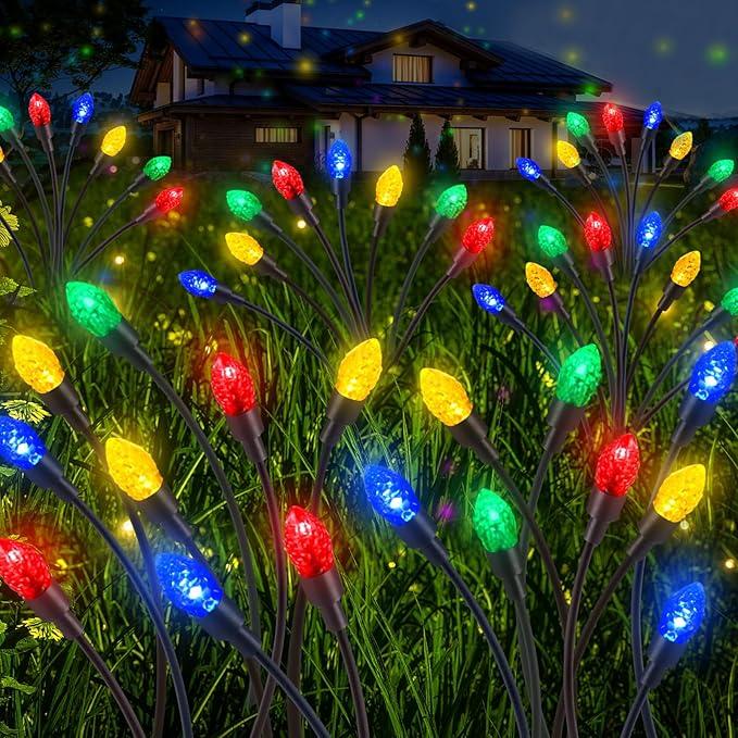 Rossesay 4 Pcs St Patricks Day Outdoor Decorations Solar Lights Waterproof Green 48 LED Swaying Pathway Firefly Stake Lights for Outside Yard Garden Lawn Decorations(Multicolor,Snowflake)