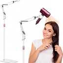 Hair Dryer Stand, 1.68M Height Adjustable, Hands Free Blow Dryer Holder with Heavy Base, 360 Degree Rotating, Work with 99% Dryers, Gift for Mom, Elder, Frozen Shoulder - White (White-1)