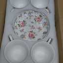 Agyiuns tea cups and saucers ceramic coffee mug 6oz for Coffee, Latte, Cafe Mocha and Tea-Set of 4, white with flowers