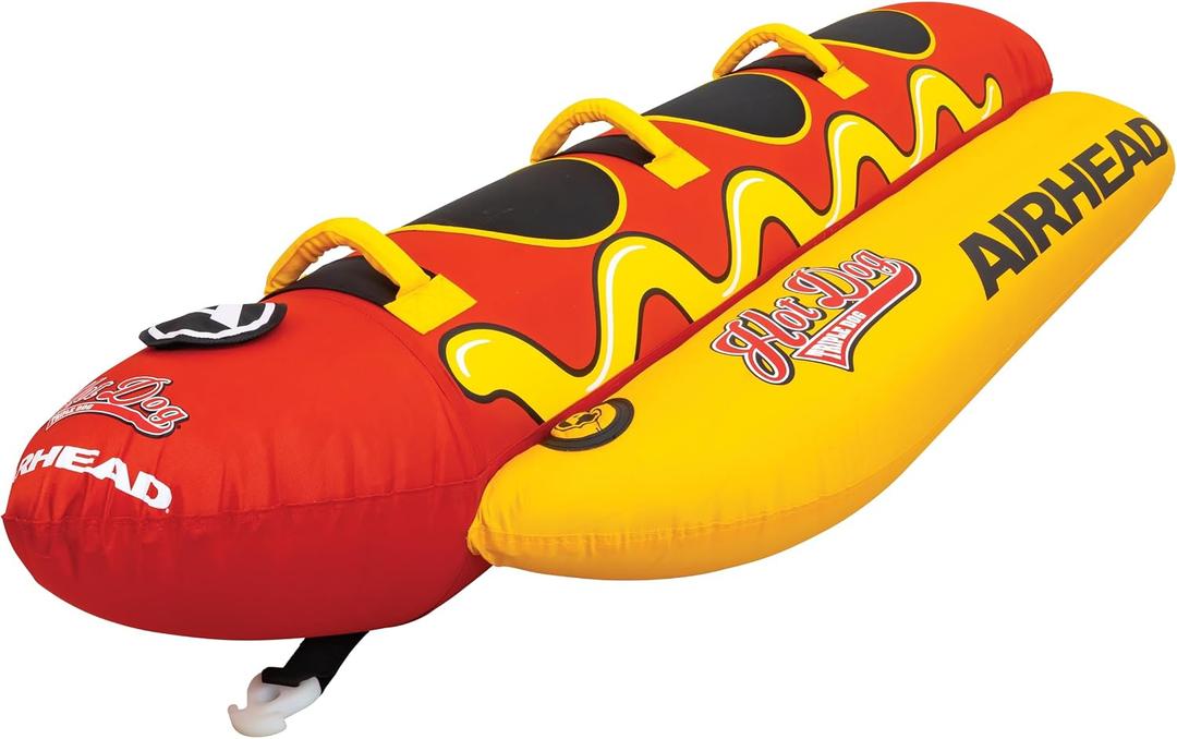 Airhead Hot Dog Towable | Multiple Models, Tube for Boating and Water Sports, Neoprene Seat Pads, Double-Stitched Full Nylon Cover, and Boston Valve for Convenient Inflating & Deflating
