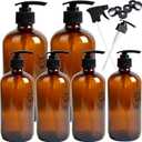 Youngever 6 Pack Empty Glass Pump Bottles, 2 Pack 16 Ounce and 4 Pack 8 Ounce Pump Bottles, Soap Dispenser, Refillable Containers (Amber)