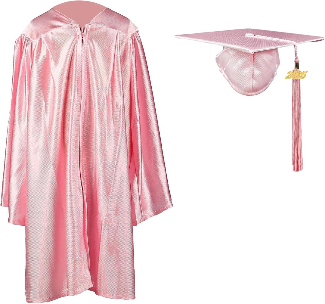 FtyFty Shiny Kindergarten Graduation Cap and Gown Set (30"(3'9"-3'11"), Pink)