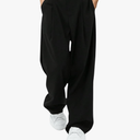 Fashion Pleated Low Waist Suit Pants Office Work Wide Leg Loose Long Pants with Pocket 4