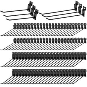 35Pack Slatwall Hooks, Panel Display Hooks, Black Slatwall Accessories, Heavy Duty Hanging Shelf Brackets, Metal Hangers for Garage Shop Retail Display (6 and 8 Inch)