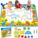 Kids Dinosaur Water Doodle Mat - Large Mess Free Coloring Painting Pad Drawing Magic Water Canvas Toddler 1-3 Reusable Floor Outdoor Art Toy Education Birthday Valentines Day Gifts Boys Girls Ages 2-4