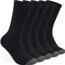 Mens 100% Cotton Cushioned Crew Socks, Athletic Performance Moisture Wicking Work socks (5 Pairs Black), Size: Large