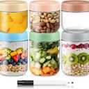 DRKIO 10 & 16 Oz Overnight Oats Containers with Lids - 6 Pack Glass Storage Jars with Airtight Lids Wide Mouth Mason Food Jars Great for Meal Prep Salad Chia Puddirg Snacks Yogurt Sugar Spice Cereal