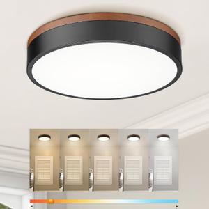 Ken & Ricky Flush Mount Ceiling Light, Dimmable Led Close to Ceiling Light Fixtures for Kitchen Bathroom Bedroom Hallway 5cct (Light Wood,2PK, 12 Inch)