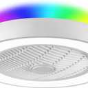 LEDIARY 20 Inch Low Profile Ceiling Fans with Lights, Led Bladeless Ceiling Fan, Remote Control Enclosed Flush Mount Ceiling Fan With Timming, 3000-6000K, 6 Wind Speed, 3000LM, 57W-White RGB