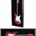 DisplayGifts 42" Electric Guitar Display Case Cabinet Shadow Box with Guitar Hanger Stand, Lockable UV Protection Black Felt Interior with Black Frame