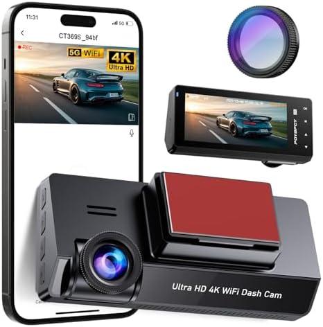 Dash Cam Front 4K Built-in 5GHz WiFi with CPL, Dash Camera for Cars with 64GB SD Card, App Control, 3.69" IPS Screen Dashcam with UHD 2160P, Night Vision, Loop Recording, Parking Mode, 170°Wide Angle