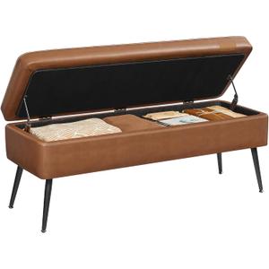VASAGLE EKHO Collection - Storage Ottoman Bench, Entryway Bedroom Bench, 15 Gallons, Synthetic Leather with Stitching, Mid-Century Modern, Safety Hinges, Loads 660 lb, Caramel Brown ULOM074K01