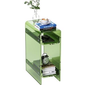 Clear Acrylic Side Table, Narrow Nightstand Bedside Table for Bedroom, Skinny Small End Table (Green, 8.7'' x 15.7'' x 21.7")