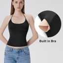 SUUKSESS Halter Tops for Women Tank Tops with Built in Bras Double Lined Open Back Y2K Going Out Camisole (Black, S)