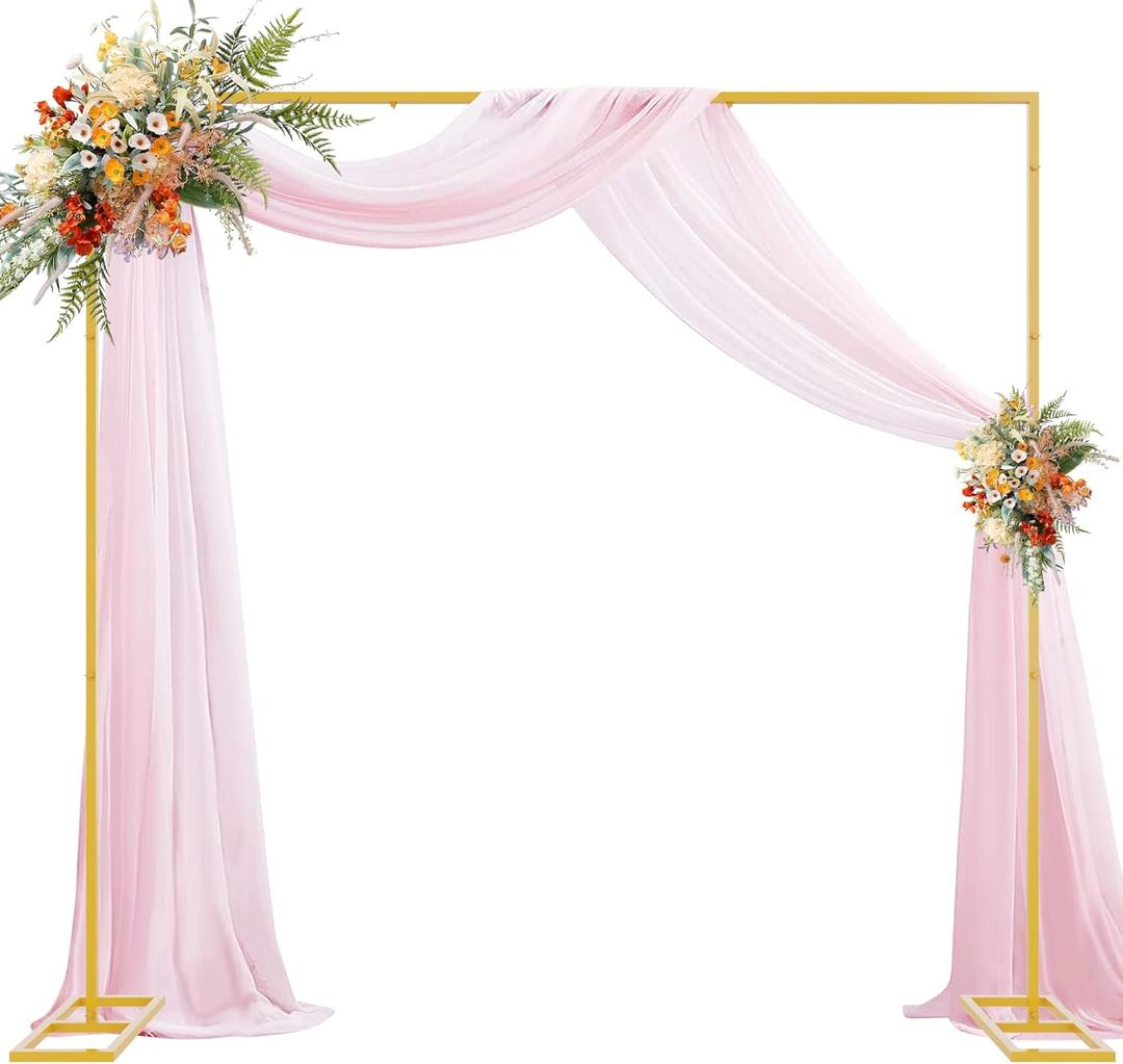 Wokceer 8x8FT Backdrop Stand Heavy Duty Pipe and Drape Kit with Base, Square Adjustable Backdrop Stand for Wedding Birthday Party Photo Booth Background Photography Exhibition Decoration (8 x 8 FT, Gold)