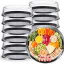 Amyhill 12 Pieces Serving Trays with Lid 18 Inch Plastic Party Platters with Lids Heavy Duty Black Round Large Stackable Plastic Catering Food Tray for Serving Appetizers Veggie Takeout Food Picnic
