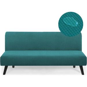 Water Repellent Futon Cover Armless Sofa Cover, Stretch Full Queen Size Sofa Bed Slipcover, Futon Couch Cover Furniture Protector with Elastic Bottom, Machine Washable (Dark Teal)