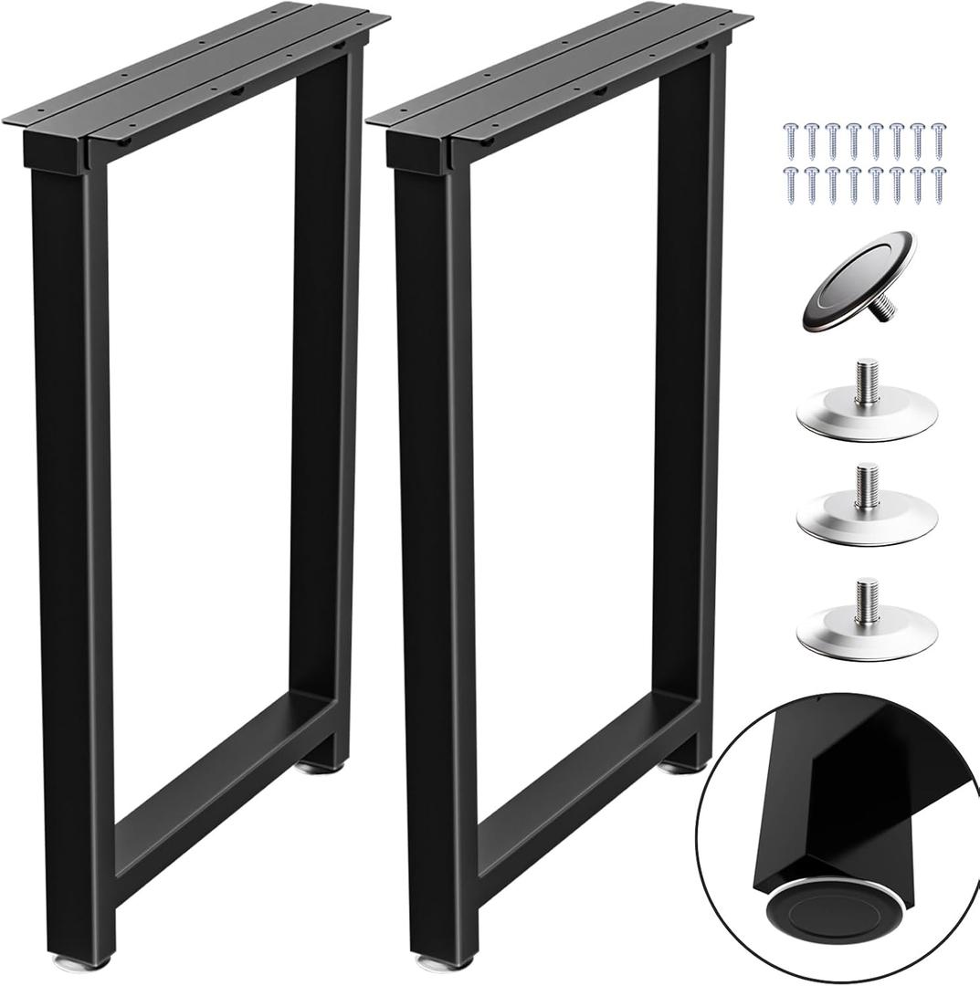Metal Table Legs Heavy Duty, 28H x 18W, Metal Furniture Legs for Dining Desk Bench and Coffee Table, Industrial Black DIY Iron Bench Legs, Set of 2 (Rectangle)