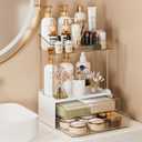 4-Tier 2-Drawer Bathroom Organizer Counter Organization, Multi-Purpose Makeup Skincare Organizers with Compartment, Easy to Install, Exquisite Vanity Shelves, Amber