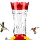 BOLITE Glass Hummingbird Feeders for Outdoors Hanging, Built-in Ant Moat, 4 Bee Guard Feeding Ports with Perches, Leak Proof, 15 Ounces, Stars Decor, Red, Gifts for Women Men, Gifts for Mom Dad