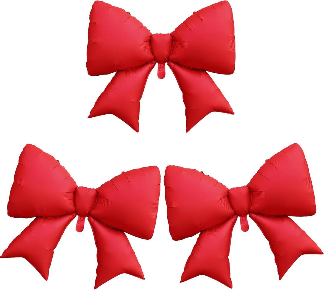 2 x Red Bow Balloons 38 Inch, Giant Red Bowknot Foil Mylar Coquette Party Decorations for Women Girls Birthday Valentines Day Galentines Engagement Wedding Anniversary Bachelorette Decorations Supplies