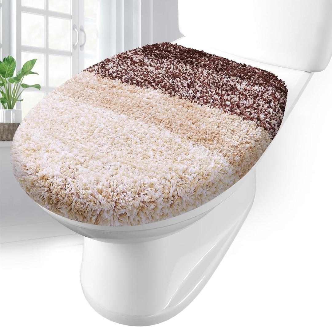 Arotive Soft Microfiber Bathroom Toilet Lid Cover, Machine Washable Seat Covers, 17.5 x 15, Stays in Place Rubber Backing, Fits Most Round, Elongated and Oblong Lids, Accessories Decor, Brown