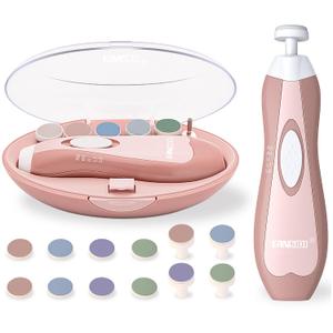 Fansidi Baby Nail Trimmer Electric, Easy & Safe Nail File for Newborn to Toddler, Whisper-Quiet Nighttime Use, Precise 4-Stage Grinding Heads, LED Light, 18-Pcs Kit, Blush Petal Pink, Baby Shower Gift
