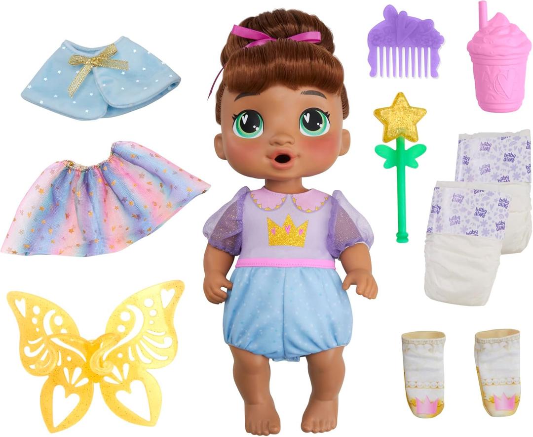 Baby Alive Fairy Fashions Sophia Sparkle Doll with Clothes Accessories, Brown Hair, 11 Inches, Toys for 3 Year Old Girls and Boys & Up