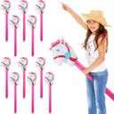 Chivao 12 Pieces Inflatable Stick Horse Cute Horse Head Stick Blow up Balloon Colorful Cowboy Cowgirl Party Decorations for Themed Birthday Party(Pink) (37.4 Inches)