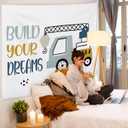 ignytiger Kids Nursery Car Wall Tapestry, Build Your Dreams Toddler Tapestry Wall Hanging for Kids Boys Bedroom Playroom, Nursery Decor for Boys Bedroom, 50x60 Inch