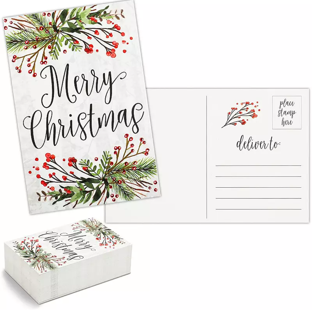96 Pack Merry Christmas Postcards, Holiday Notecards With Holly Designs 4 X 6
