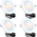 Sunco 6 Inch LED Recessed Light, Canless Ceiling Lights Slim with Junction Box, 850 LM, 14W (100W Equivalent), Selectable CCT 2700K/3000K/4000K/5000K/6000K, Dimmable, Wafer Thin ETL 4 Pack
