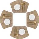 SHACOS Round Table Placemats Set of 4 Wedge Shape Curved Placemat Woven Vinyl Place Mats Wipe Clean Dining Table Mats Home Table Decor (4, Tan)