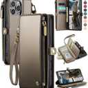 Defencase Compatible with iPhone 16 Pro Max Case Wallet with RFID Blocking Card Holder for Woman Men, PU Leather Magnetic Snap Flip Zipper Strap Phone Case for iPhone 16 Pro Max 6.9", Desert Titanium