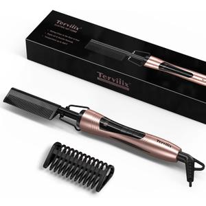Terviiix Electric Hot Comb for Lace Front Wigs, Pressing Combs for Black Women Hair, Anti-Scald Straightening Comb with Keratin & Argan Oil Infused Teeth, Temperatures Adjustable, 60 Min Auto Shut Off (Rose Gold)