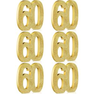 Shellwei 6 Pcs 60th Birthday Decorations for Men and Women,60th Anniversary Decorations,Gold Glitter Number 60 Table Topper Centerpieces Decorations for Birthday Party