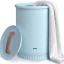 Asuka Towel Warmer, Large Towel Warmer for Bathroom with Wood Handle, 4 Delay Settings&Auto Shut Off, Towel Warmer Bucket Fits Two 40"X70" Oversized Towels, Bathrobes, Blankets, PJ's and More, Blue