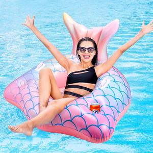 Inflatable Pool Float Mermaid Tail Pool Floating Chair 45 with Cup Holders, Backrest, Mesh Bottom and Handles Summer Water Fun Beach Party Swimming Pool Toys for Kids Children Adults Water Activities