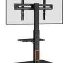 Perlegear Floor TV Stand with Power Outlet, Universal TV Stand for 32-75 inch TVs up to 110 lbs, Height Adjustable Standing TV Mount, Tall TV Mount with Wood Base, Max VESA 600x400mm, PGFS06
