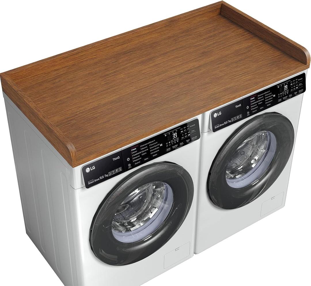 1-Tier Washer Dryer Countertop with 2.75" H Edge Rails, 54" W x 27.55" D Laundry Countertop for Folding Clothes, Washer and Dryer Topper with Non-Slip Pad (Brown)