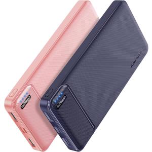 AsperX 2-Pack 10000mAh USB C Output Portable Charger Power Bank Fast Charging, Portable Battery Bank External Battery Pack for iPhone, Samsung, Google LG and Heated Vest (Pink+Deep Blue)