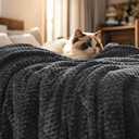 PHF Ultra Soft Flannel Fleece Blanket Queen Size, Lightweight 3D Jacquard Fleece Blanket, No Shedding, No Pilling, Luxury 340GSM Aesthetic Fluffy Cozy for Bed Room Decor, 90"x90", Dark Grey